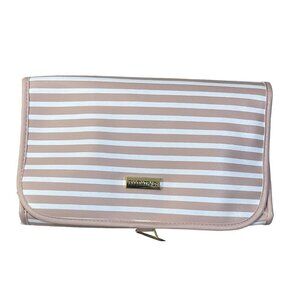 New Ellen Tracy Travel Toiletry Bag Hanging Pink White Stripe Plastic